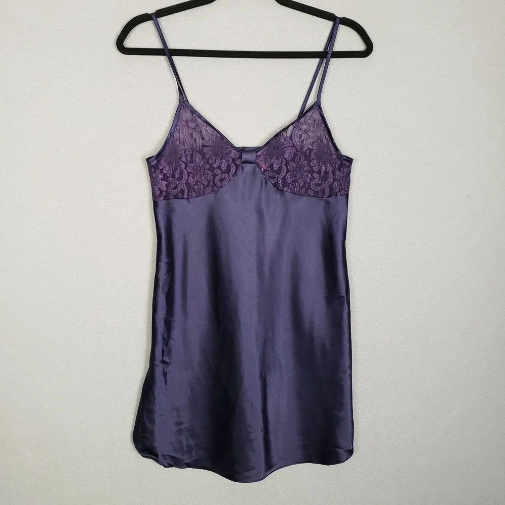 Vintage Sleep Solutions Lace Satin Lingerie Nightie Purple Slip Dress 166Y66HZ M
